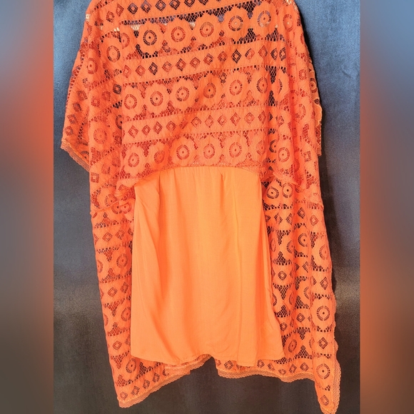 Free People Just Like Honey Coral Handkerchief Lace Overlay Midi Dress size 0 - Picture 14 of 16